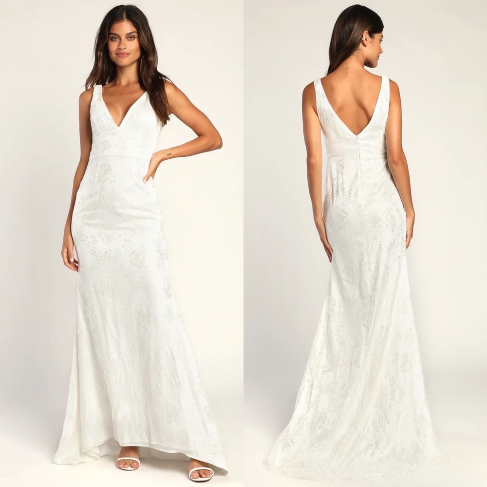 NEW Lulus Made for Forever White Lace Mermaid Maxi Dress Size M